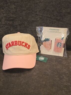 Starbucks Pink Hat & Pink Claw Clips